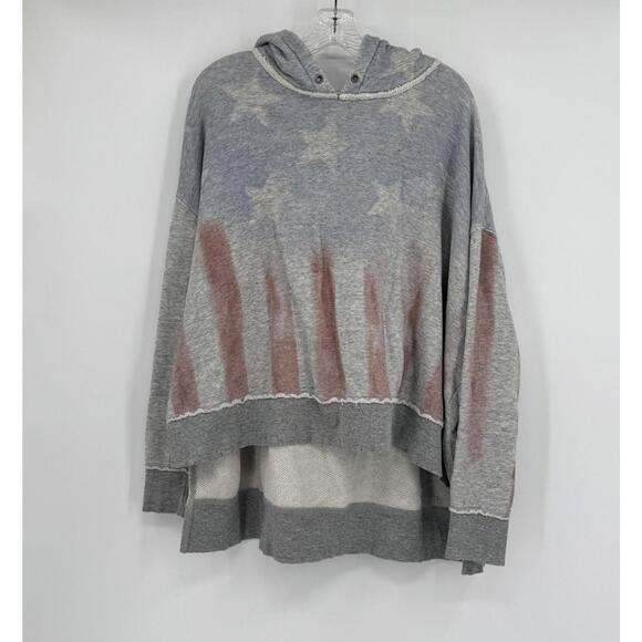 Free People Tops - Free People Gray USA America Stars Stripes Grunge Hi Lo Hoodie Sweatshirt Sz S